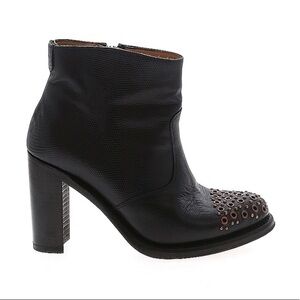 Studded Toe Black Leather Ankle Boots Square Toe Block Heel Fashion‎ Shoes